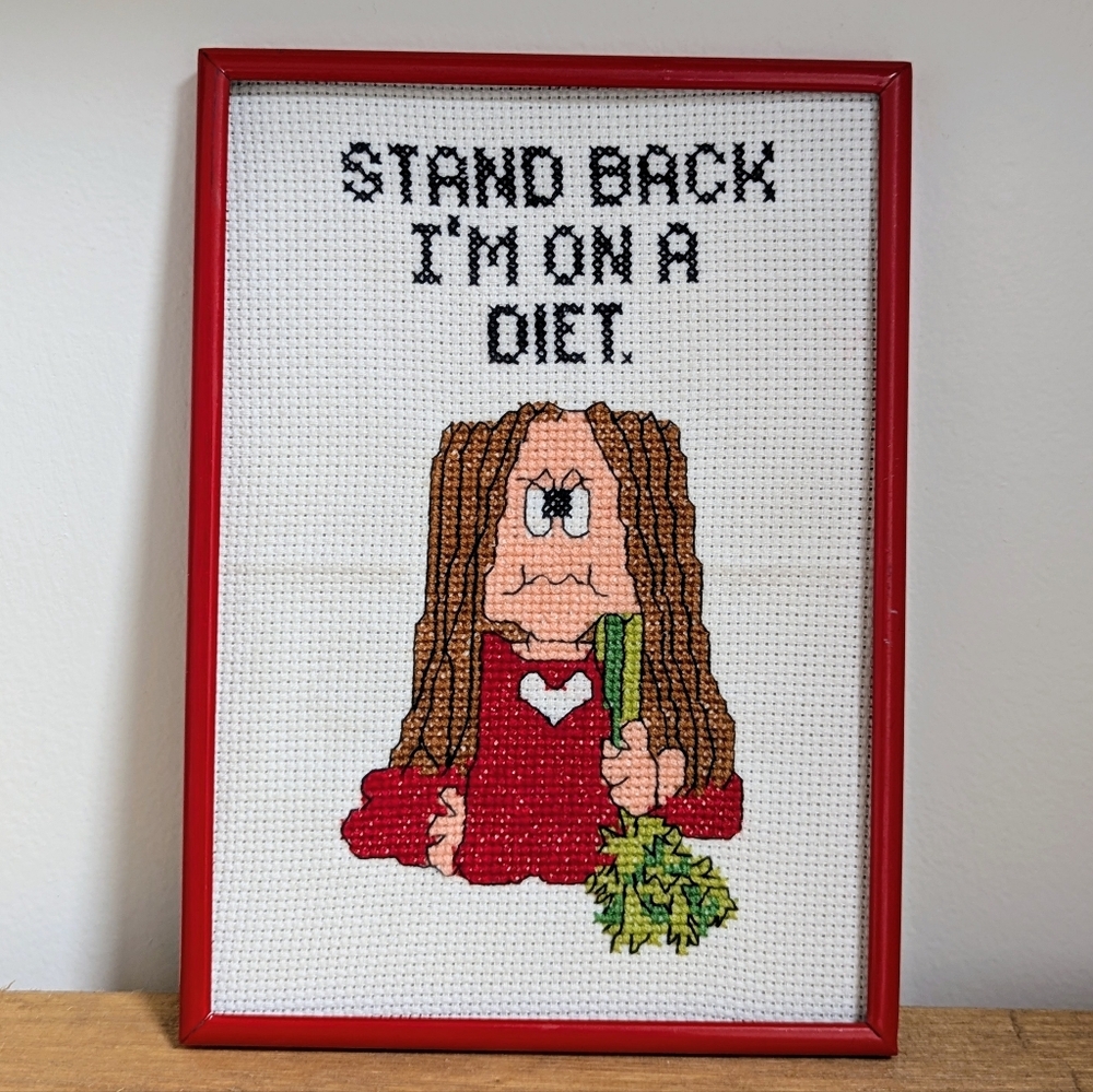 Funny Cross Stitch 5x7 Framed Art Cathy Comic Decor Kitsch